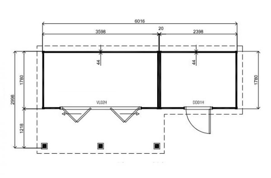 Lugarde Tuinhuis PR23 600x300 cm - 28 mm - plattegrond