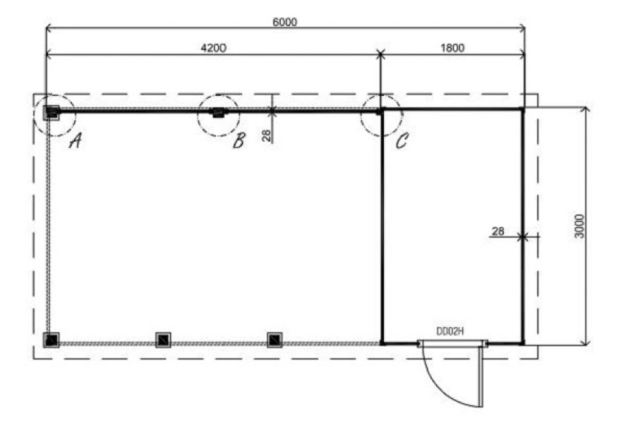 Lugarde Tuinhuis PR24 600x300 cm - 28 mm - plattegrond