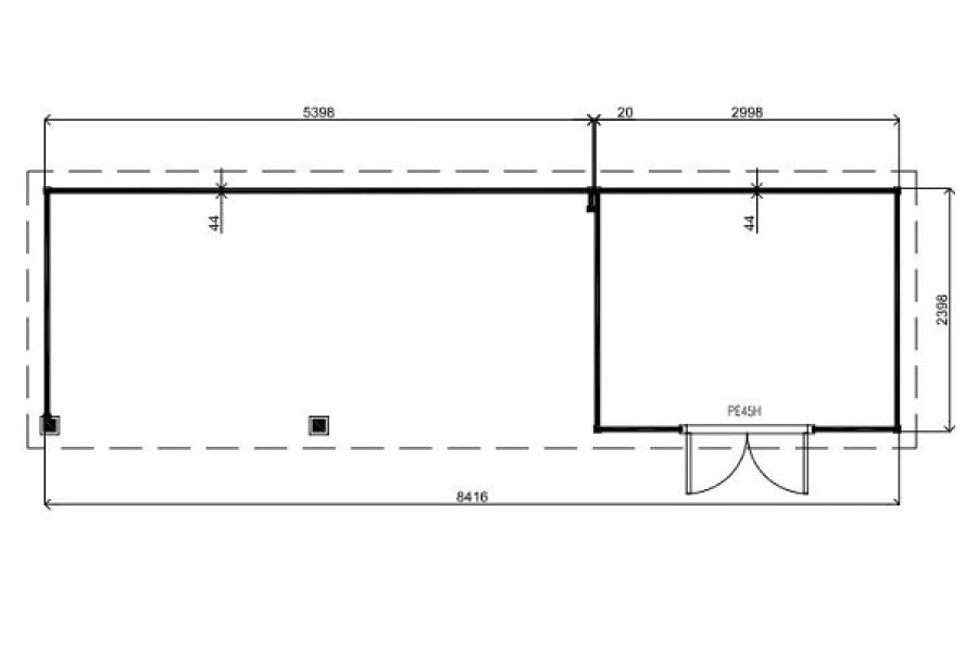 Lugarde Tuinhuis PR33 840x240 cm - 44 mm - plattegrond