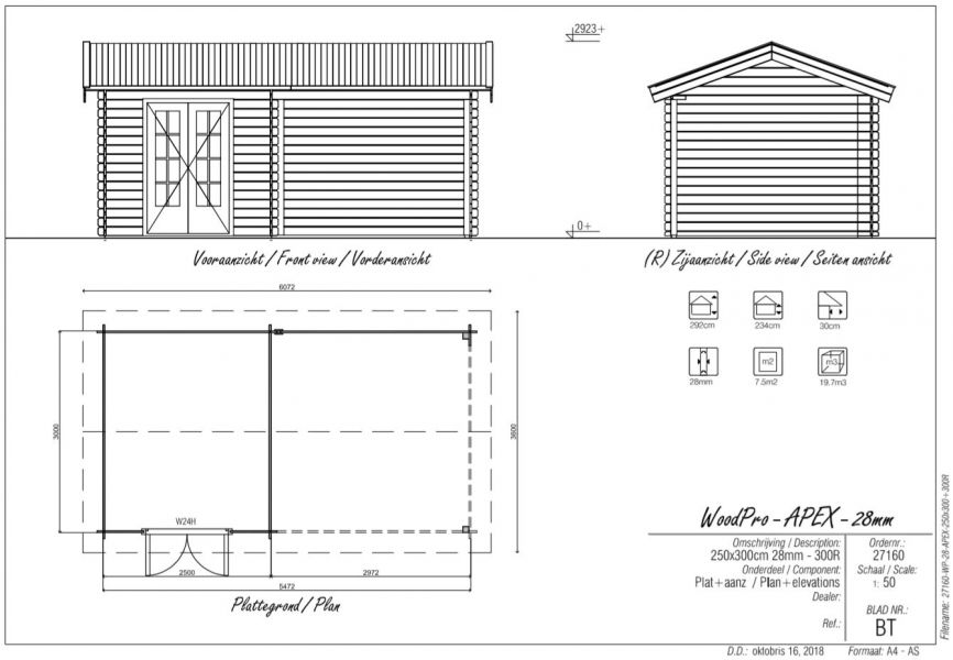 Blokhut/Tuinhuis Margret 550x300 cm - Plattegrond