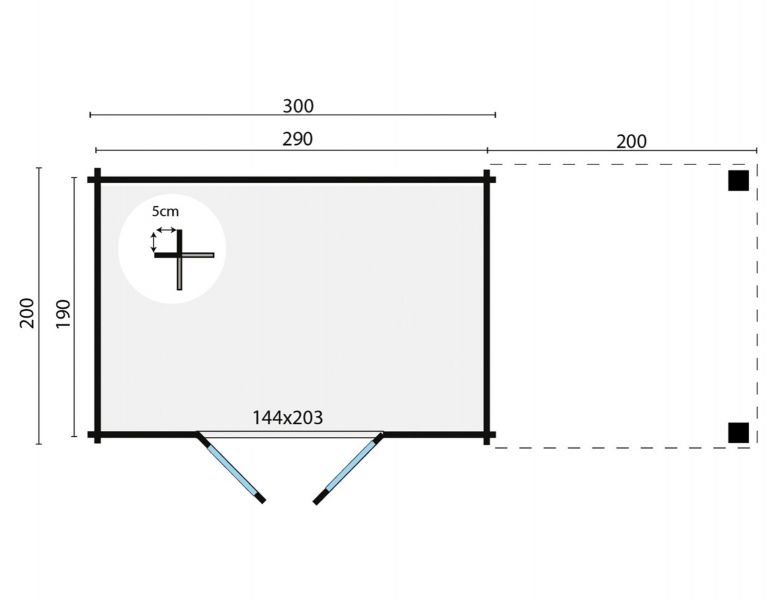 Blokhut Middelmodern 300x200 cm + zijluifel 200 cm - Grijs geïmpregneerd