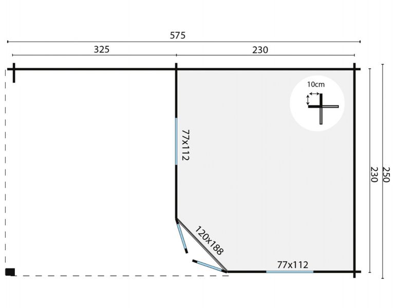 Blokhut Niklas 250x250 cm + zijluifel 325 cm