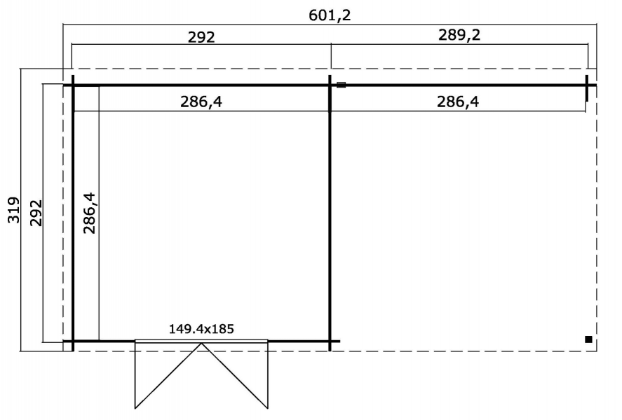 Blokhut Orlando 581x292 cm plattegrond