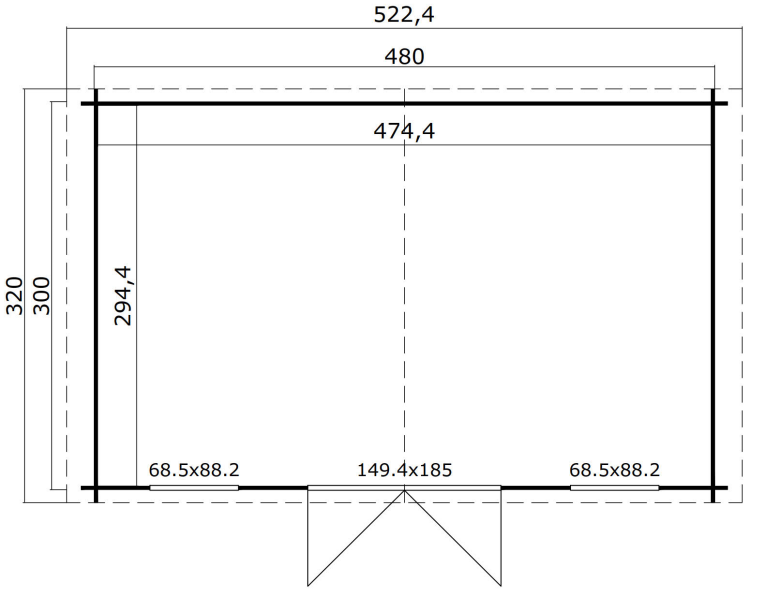 Blokhut Udo 480x300 cm plattegrond