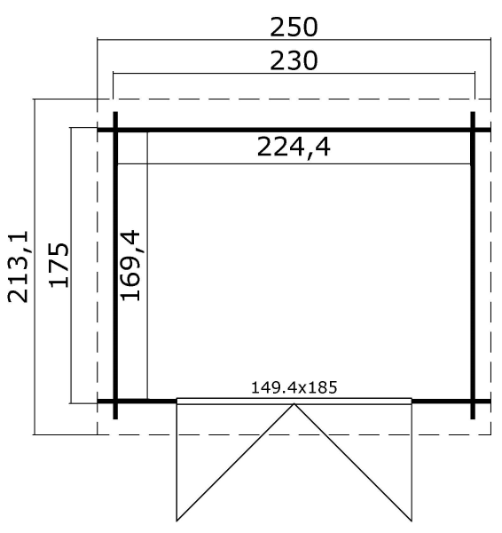 Blokhut Indi 230x175 cm - Groen geïmpregneerd plattegrond