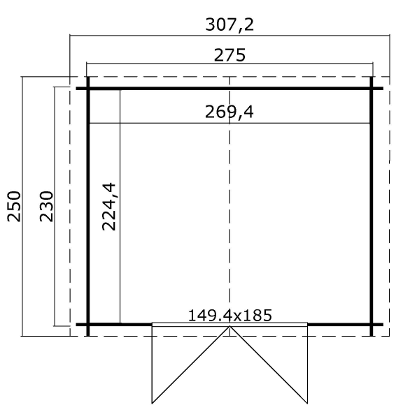 Blokhut Norah 275x230 cm - Groen geïmpregneerd plattegrond