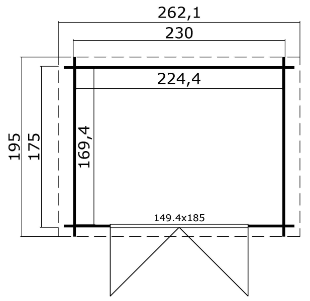 Blokhut Ingo 230x175 cm - Platinum Grey-Wit gecoat plattegrond