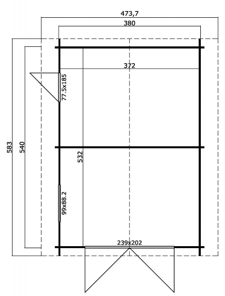 Garage Yarik 380x540 cm - Platinum Grey-Wit gecoat plattegrond