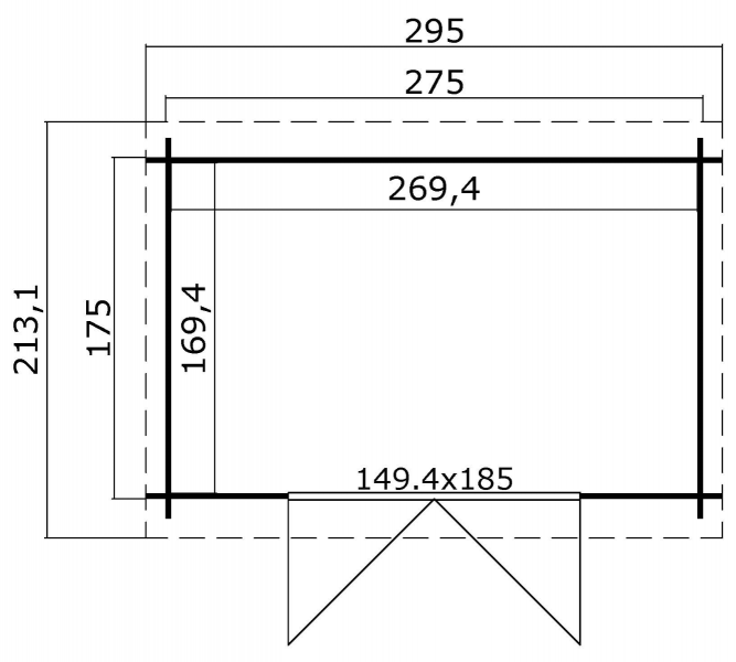 Blokhut Nadia 275x175 cm - Carbon Grey-Wit gecoat plattegrond