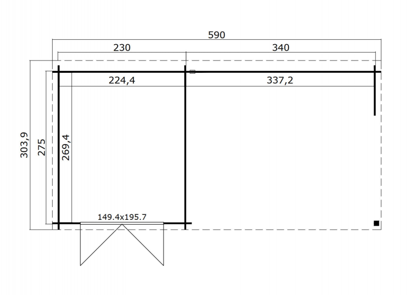 Blokhut Sunniva 570x275 cm plattegrond