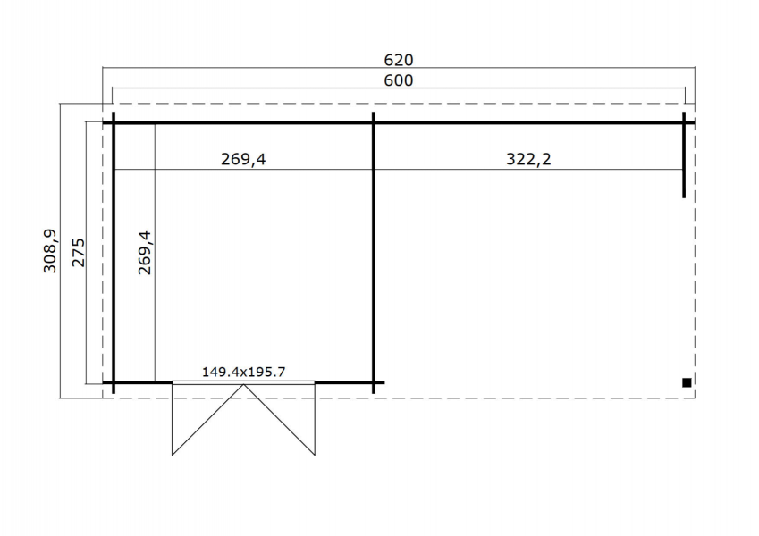 Blokhut Manuel 600x275 cm - Groen geïmpregneerd plattegrond