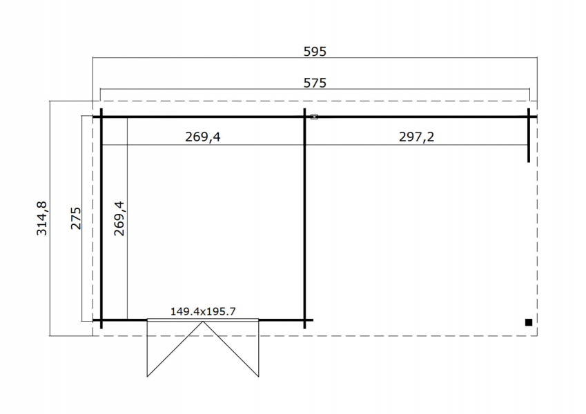 Blokhut Fraya 595x295 cm plattegrond