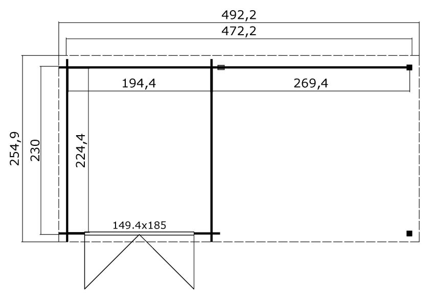 Blokhut Helena 472x230 cm plattegrond