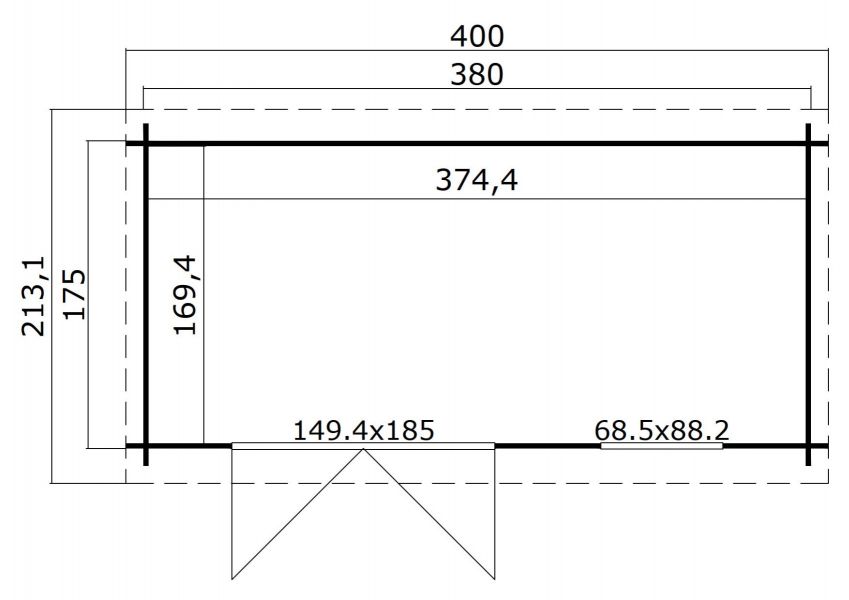 Blokhut Amira 380x175 cm - Groen geïmpregneerd plattegrond