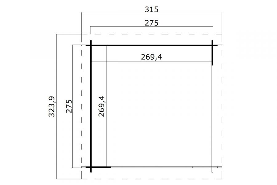 Blokhut Lara 275x275 cm - Groen geïmpregneerd plattegrond