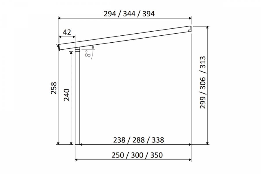 Aanbouwveranda OBLIQUE Schuin dak - 300x350 cm