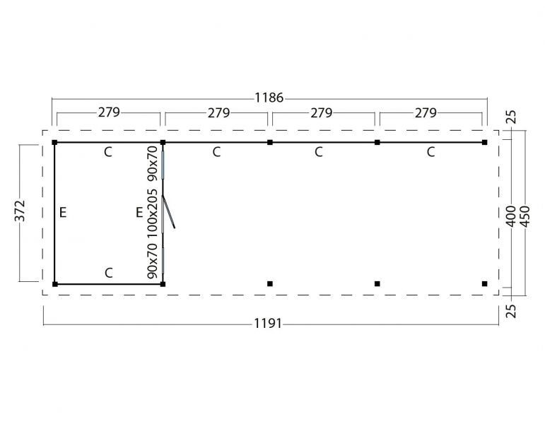 Platdak Odense XXL 943x450 cm - plattegrond