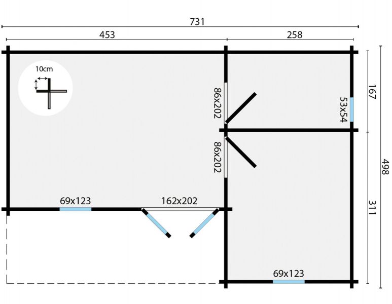 Blokhut Ollie 731x498 cm - Grijs geïmpregneerd