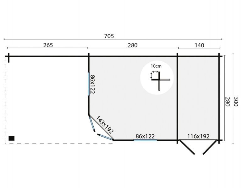 Blokhut Olson 300x300 cm + luifel 265 cm + berging 140 cm - Bruin geïmpregneerd