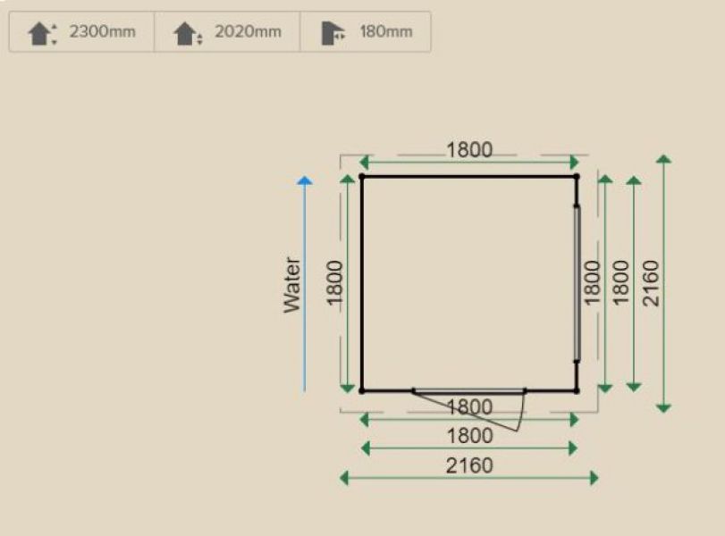 Lugarde Tuinhuis P41 180x180 cm - 28 mm - plattegrond