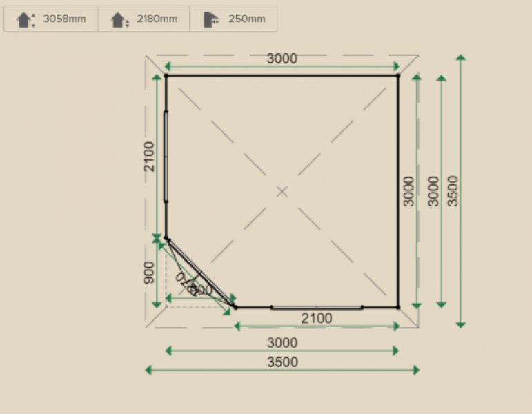 Lugarde Tuinhuis P53 300x300 cm - 28 mm - plattegrond