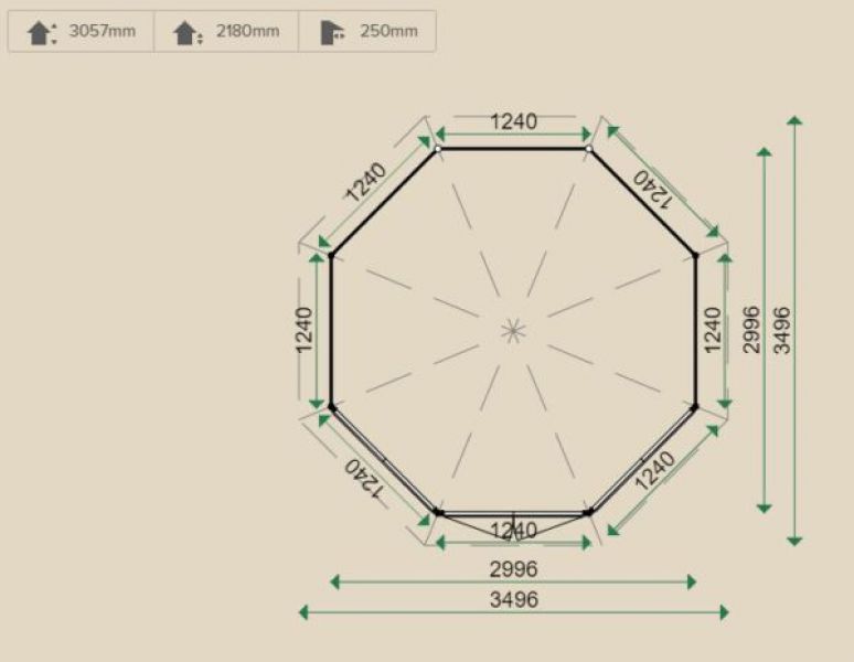 Lugarde Tuinhuis P88 300x300 cm - 28 mm - plattegrond