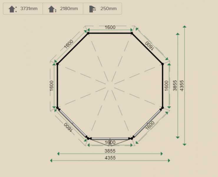 Lugarde Tuinhuis P896 400x400 cm - 44 mm - plattegrond