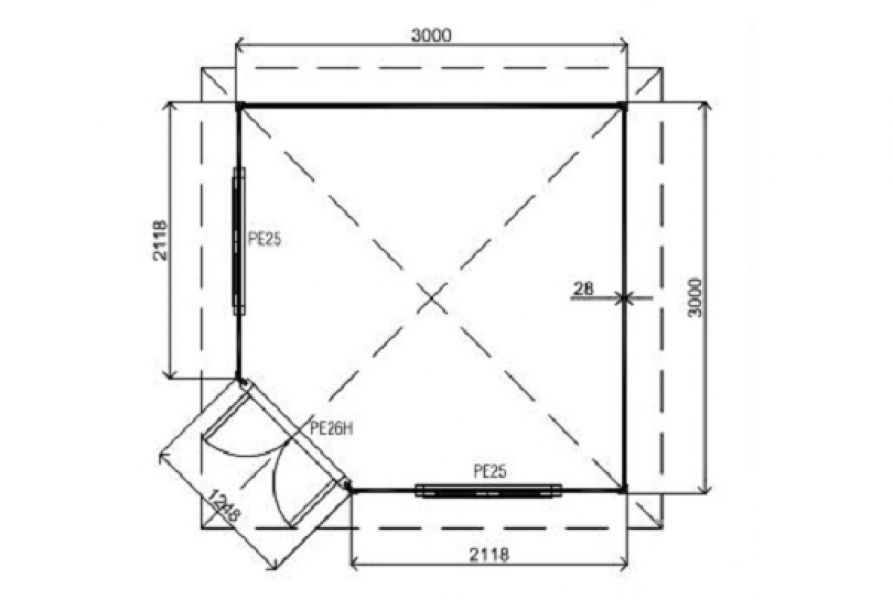 Lugarde Tuinhuis VS503 300x300 cm - 28 mm - plattegrond