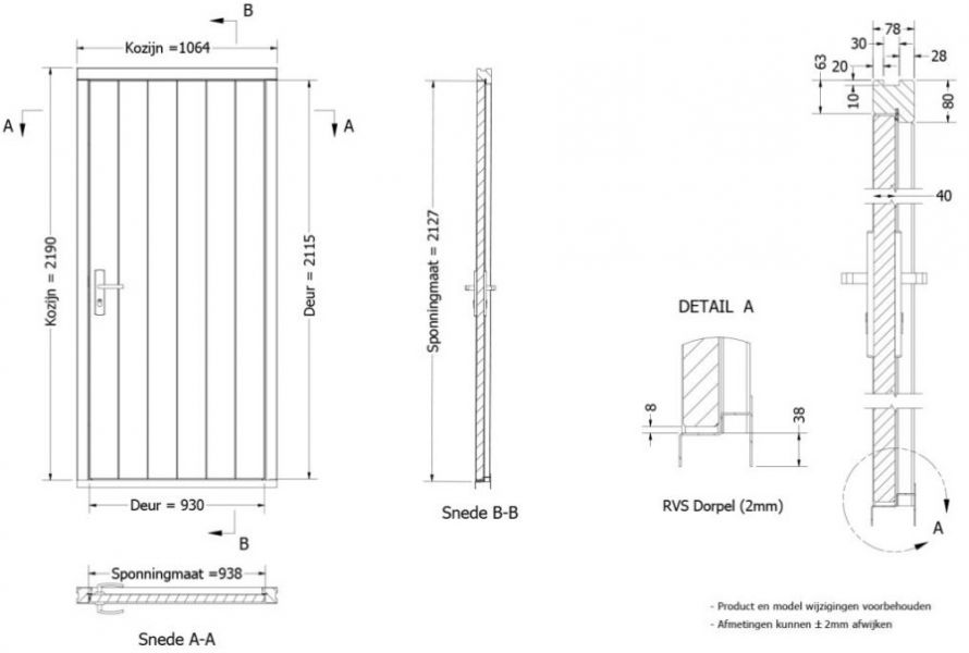 Plaatdeur enkel rechtsdraaiend - 93x211,5 cm + kozijn 106,4x218,9 cm - wit (incl. hang en sluitwerk)