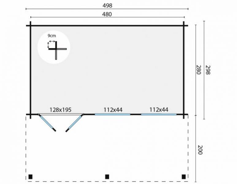 Blokhut Etten Leur 500x300 cm + luifel 200 cm