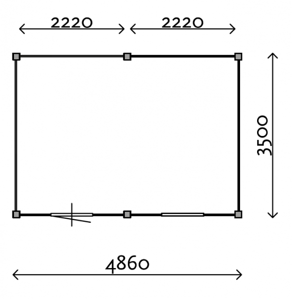 Lugarde Tuinhuis PS7 486x350 cm - 28 mm - plattegrond