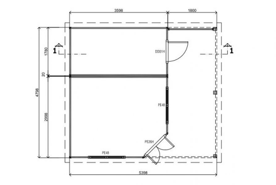 Lugarde Tuinhuis TP33o 540x480 cm - 44 mm - plattegrond