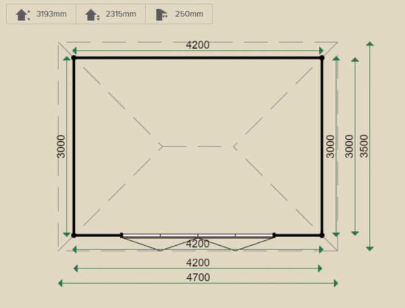 Lugarde Tuinhuis PR14 420x300 cm - 44 mm - plattegrond