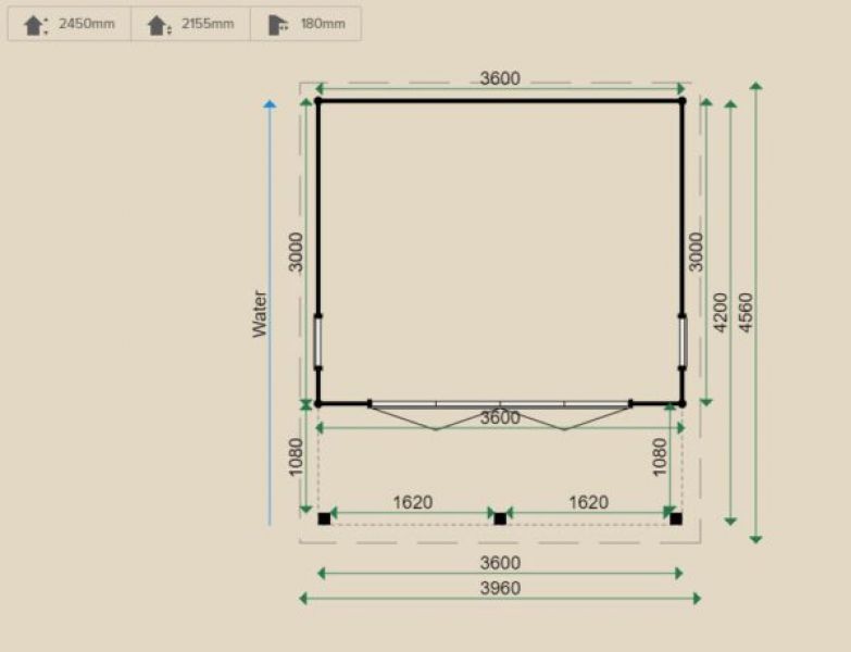 Lugarde Tuinhuis PR17 360x420 cm - 44 mm - plattegrond