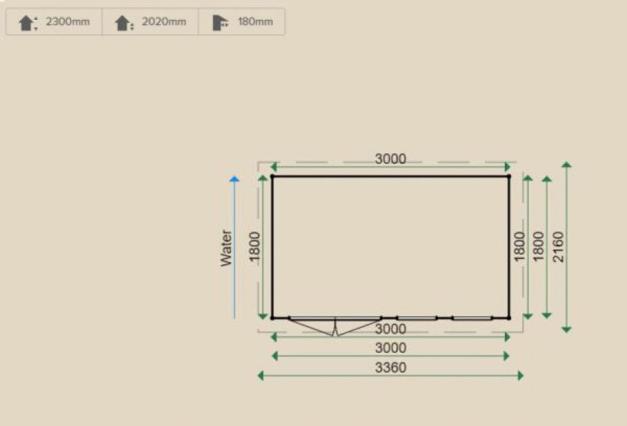 Lugarde Tuinhuis PR2 300x180 cm - 28 mm - plattegrond