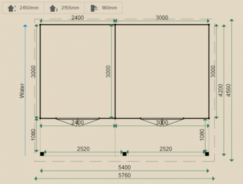 Lugarde Tuinhuis PR37 540x420 cm - 28 mm - plattegrond