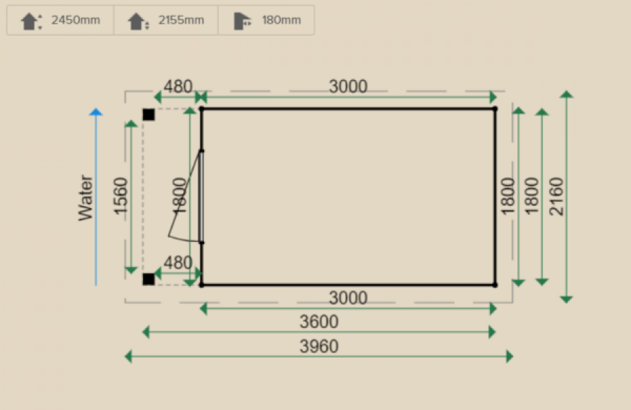 Lugarde Tuinhuis PR3 180x360 cm - 28 mm - plattegrond