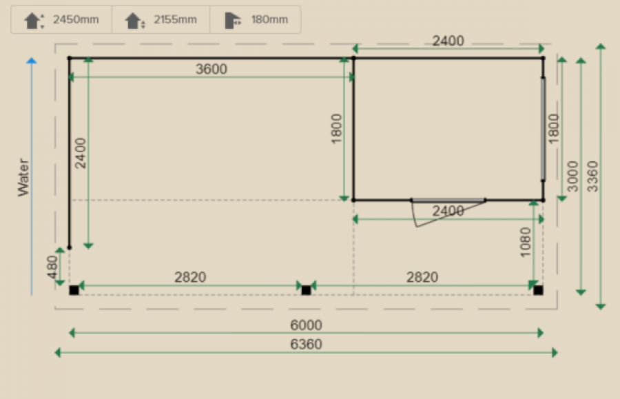 Lugarde Tuinhuis PR43 600x300 cm - 28 mm - plattegrond