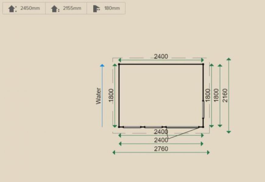 Lugarde Tuinhuis PR44 240x180 cm - 18 cm - plattegrond