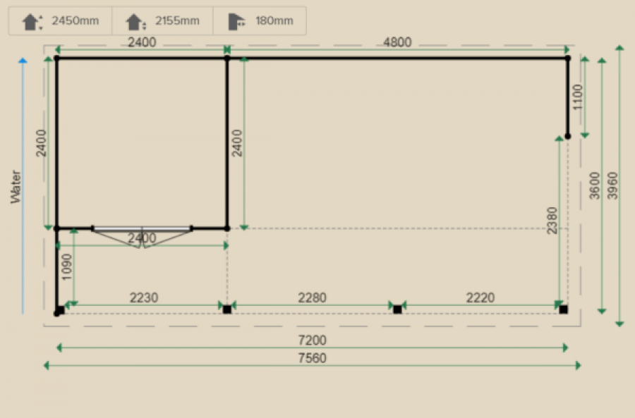 Lugarde Tuinhuis PR45 720x360 cm - 44 mm - plattegrond