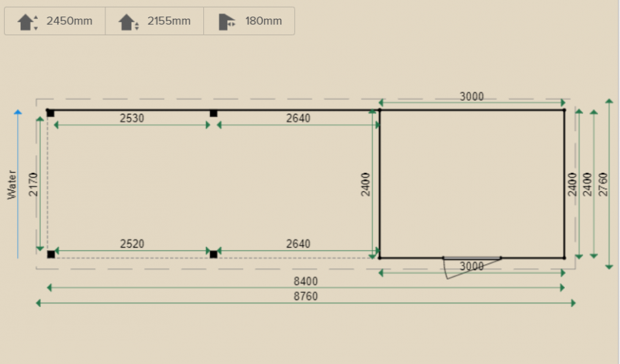 Lugarde Tuinhuis PR47 840x240 cm - 28 mm - plattegrond