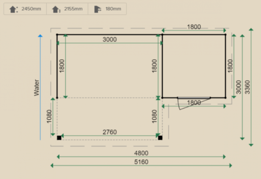 Lugarde Tuinhuis PR9 480x300 cm - 28 mm - plattegrond