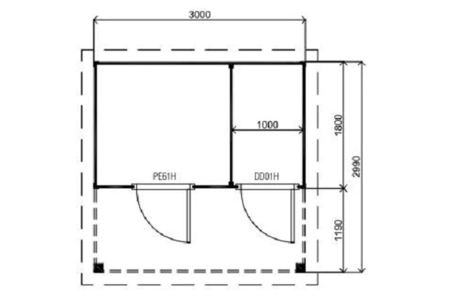 Lugarde Tuinhuis TP44o 300x300 cm - 28 mm - plattegrond