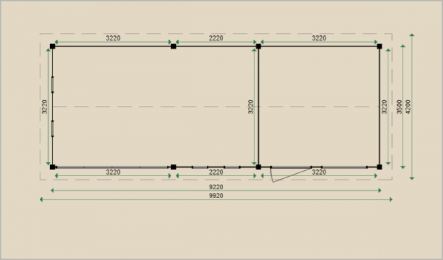 Lugarde Tuinhuis PS15 922x350 cm - 28 mm - plattegrond