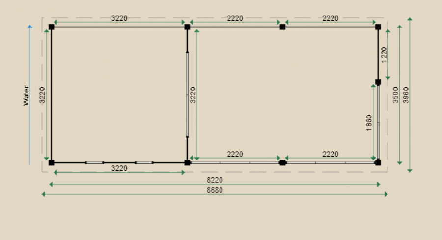 Lugarde Tuinhuis PS17 822x350 cm - 28 mm - plattegrond