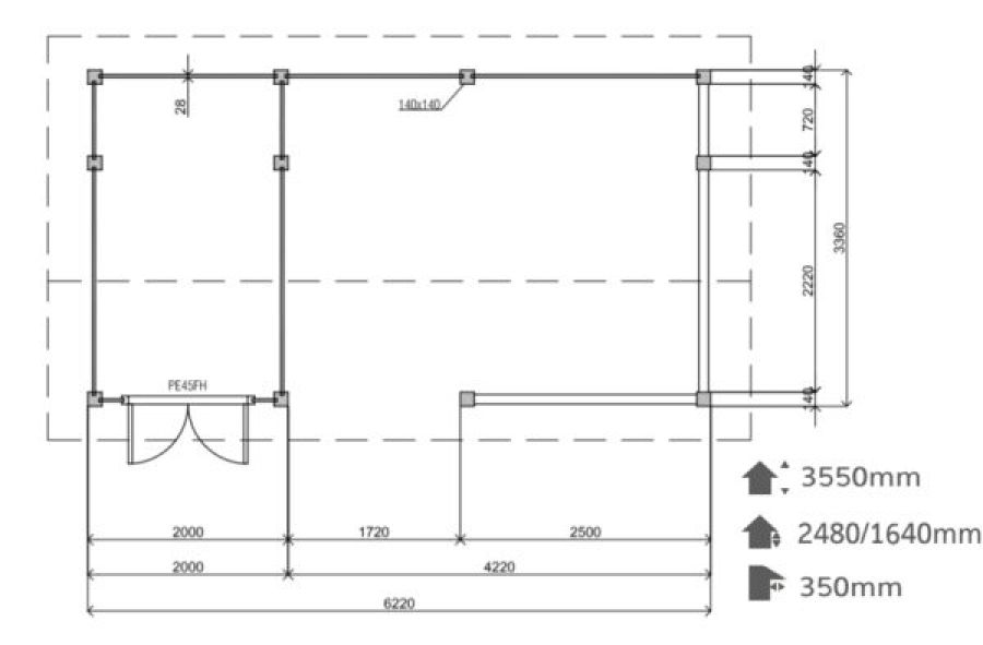 Lugarde Tuinhuis PS9 622x336 cm - 28 mm - plattegrond