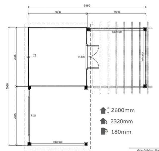 Lugarde Tuinhuis PS35 600x600 cm - 28 mm - plattegrond