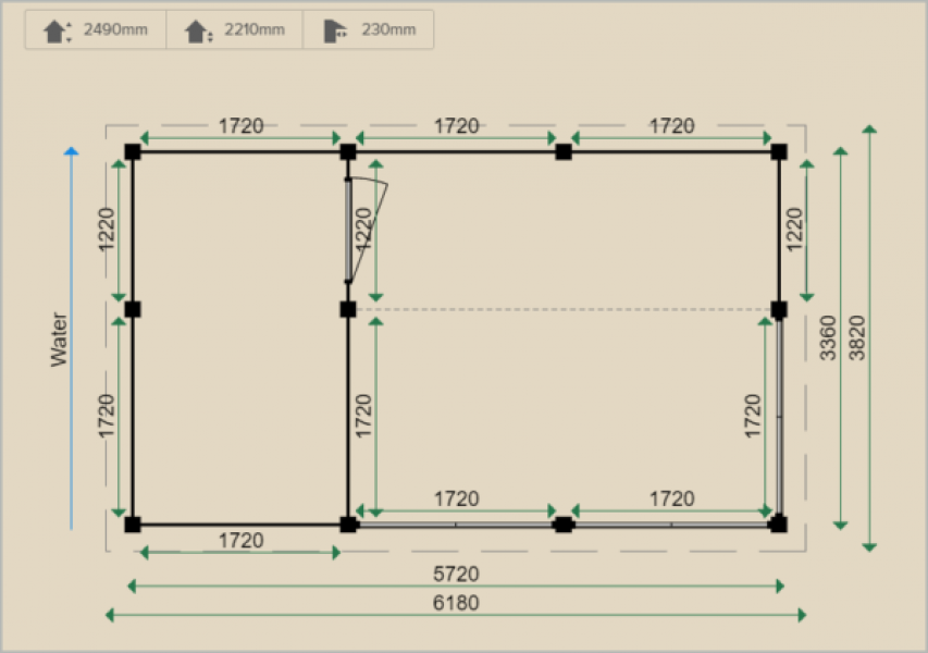 Lugarde Tuinhuis PS3 572x336 cm - 28 mm - plattegrond