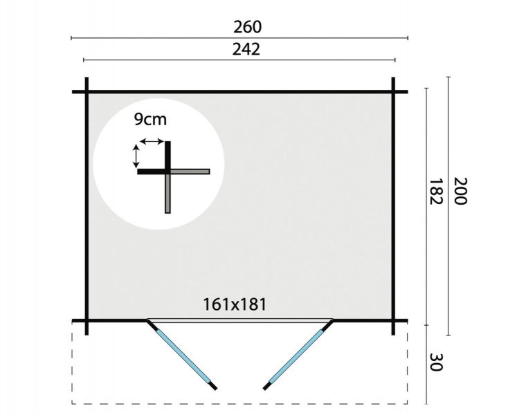 Blokhut Robert 260x200 cm - Grijs geïmpregneerd