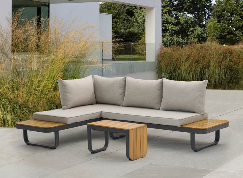 Multifunctionele aluminium loungeset Samos - acacia blad en taupe kussens